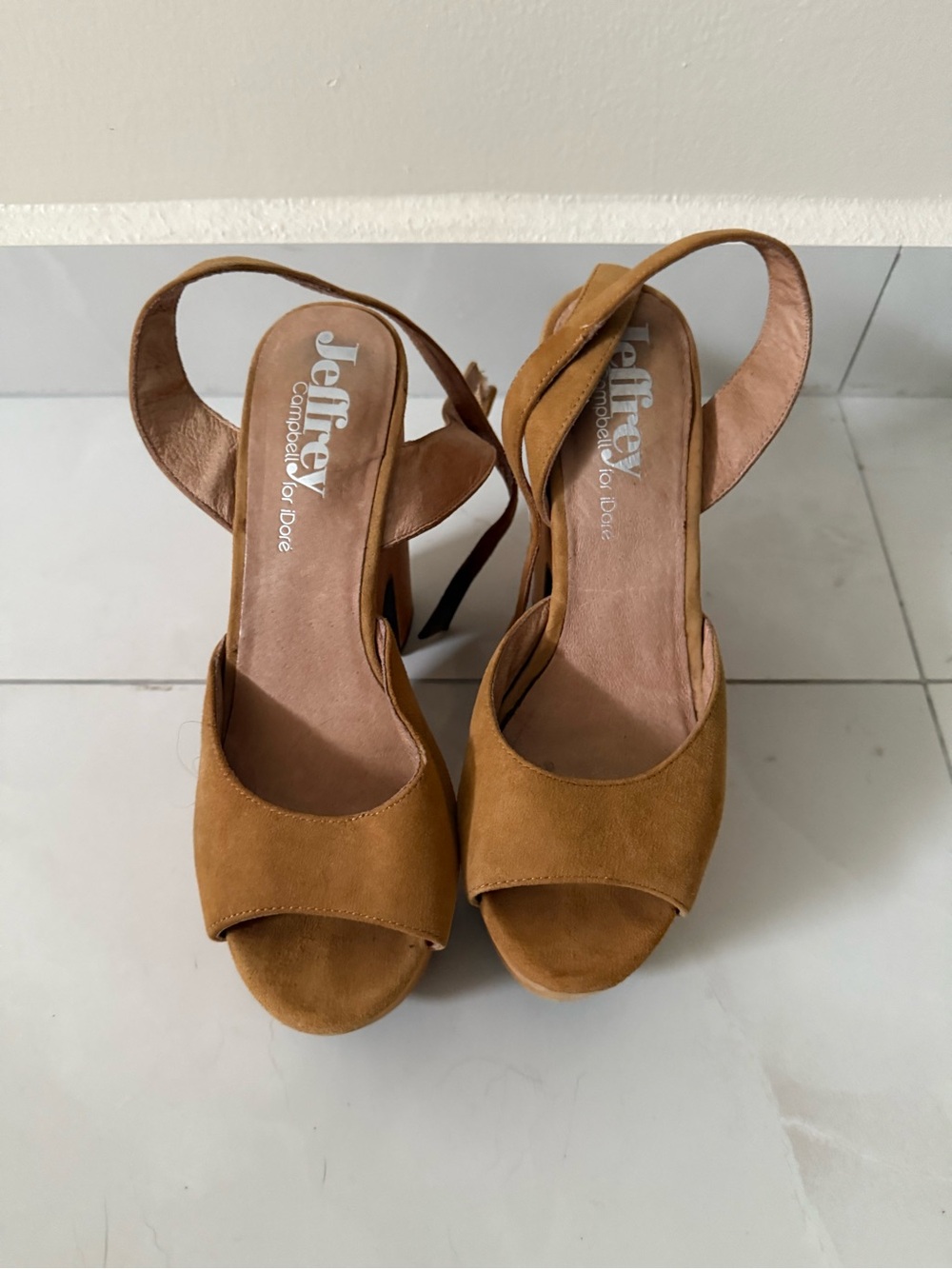 Jeffrey Campbell Cognac Suede Peep-Toe Slingback Heels